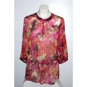Chico’s Size 2 Sheer Tunic Blouse Pink Multicolor Abstract Print